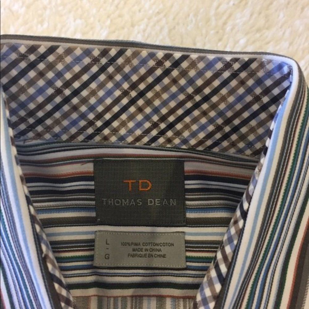 Thomas Dean Mens Woven Cotton Stripe Shirt - Picture 3 of 5